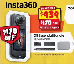 JB Hi-Fi Insta360 X5 Essential Bundle 8K 360 Camera offer