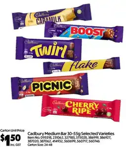 C-Store Distribution Cadbury Medium Bar Selected Varieties offer