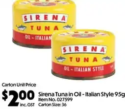 C-Store Distribution Sirena Tuna in Oil - Italian Style offer