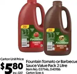 C-Store Distribution Fountain Tomato or Barbecue Sauce Value Pack 2 Litre offer