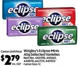 C-Store Distribution Wrigley's Eclipse Mints 40g Selected Varieties offer