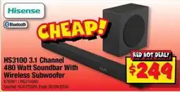 JB Hi-Fi Hisense HS3100 3.1 Channel 480 Watt Soundbar With Wireless Subwoofer offer