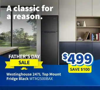 Westinghouse 247L Top Mount Fridge Black