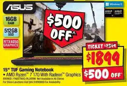 JB Hi-Fi ASUS 15" TUF Gaming Notebook offer