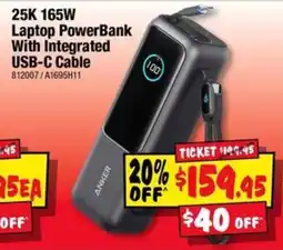JB Hi-Fi Anker 25K 165W Laptop PowerBank With Integrated USB-C Cable offer
