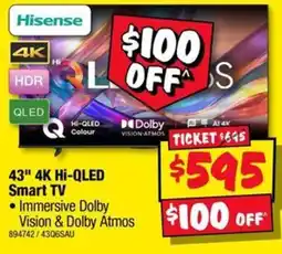 JB Hi-Fi Hisense 43" 4K Hi-QLED Smart TV offer