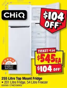 JB Hi-Fi ChiQ 255 Litre Top Mount Fridge offer