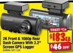 JB Hi-Fi Kapture 2K Front & 1080p Rear Dash Camera With 3.2" Screen GPS Logger offer