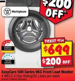 JB Hi-Fi Westinghouse EasyCare 500 Series 9KG Front Load Washer offer