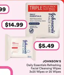 Priceline Johnson's Daily Essentials Refreshing Facial Cleansing Wipes offer