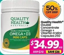 Your Discount Chemist Quality Health Australia Double Concentrated Omega + Vitamin D Mini Capsules offer