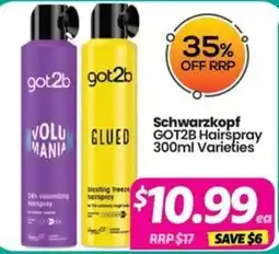 Your Discount Chemist Schwarzkopf GOT2B Hairspray 300ml Varieties offer