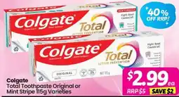 Your Discount Chemist Colgate Total Toothpaste Original or Mint Stripe 115g Varieties offer