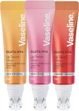 Soul Pattinson Chemist NEW Vaseline Gluta Hya Lip Serum Juicy Peach, Rosy Pink or Cherry Crush 10mL offer