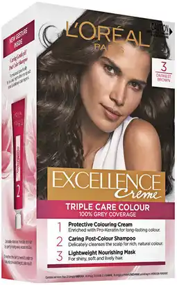Priceline L'Oréal Paris Excellence Crème Permanent Hair Colour 3 Darkest Brown 1 Kit offer