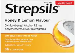 Priceline Strepsils Effective Sore Throat Relief Honey & Lemon 36 Lozenges offer