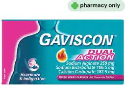 Priceline Gaviscon Dual Action Heartburn and Indigestion Mixed Berry Flavour 48 Tablets offer