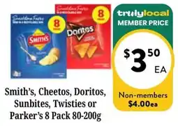 Farmer Jack's Smith's, Cheetos, Doritos, Sunbites, Twisties or Parker's 8 Pack offer