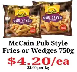 Farmer Jack's McCain Pub Style Fries or Wedges offer