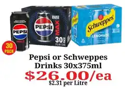 Farmer Jack's Pepsi or Schweppes Drinks offer