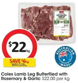 Coles Coles Lamb Leg Butterflied with Rosemary & Garlic offer