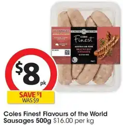 Coles Coles Finest Australian Pork Bratwurst Sausages offer