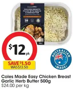 Coles Coles Made Easy Chicken Breast Garlic Herb Butter offer