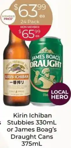 Porters Kirin Ichiban Stubbies or James Boag's Draught Cans offer