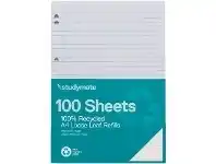 Officeworks 100 Pack Studymate A4 70gsm 8mm Ruled Recycled Loose Refills offer
