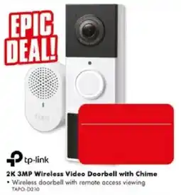 The Good Guys tp-link 2K 3MP Wireless Video Doorbell with Chime offer