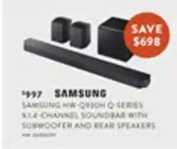 Domayne Samsung HW-Q950H Q-Series 9.1.4-Channel Soundbar with Subwoofer and Rear Speakers offer