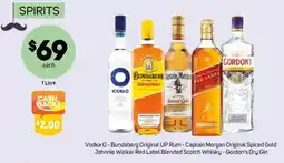Foodland Vodka O - Bundaberg Original UP Rum - Captain Morgan Original Spiced Gold Johnnie Walker Red Label Blended Scotch Whisky offer