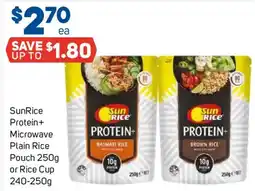Foodland SunRice Protein+ Microwave Plain Rice Pouch offer