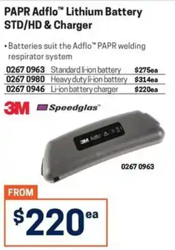 Blackwoods 3M Speedglas PAPR Adflo Lithium Battery STD/HD & Charger offer