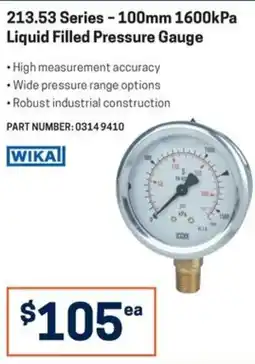 Blackwoods 213.53 Series - 100mm 1600kPa Liquid Filled Pressure Gauge Wika offer
