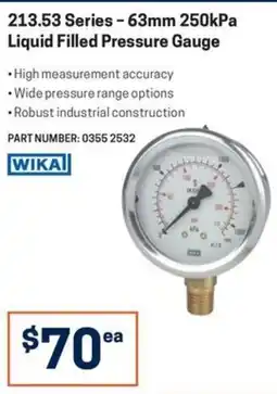 Blackwoods 213.53 Series - 63mm 250kPa Liquid Filled Pressure Gauge Wika offer