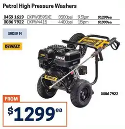 Blackwoods Petrol High Pressure Washers DeWalt offer