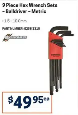 Blackwoods 9 Piece Hex Wrench Sets - Balldriver - Metric offer