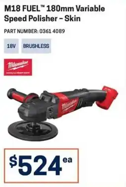Blackwoods Milwaukee M18 FUEL 180mm Variable Speed Polisher - Skin offer