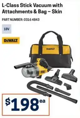 Blackwoods DeWalt L-Class Stick Vacuum with Attachments & Bag - Skin offer