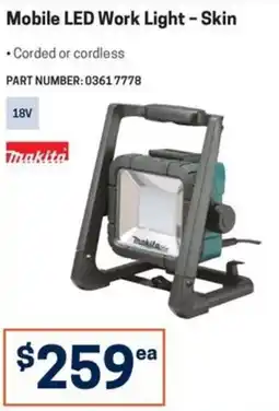 Blackwoods Mobile LED Work Light - Skin Makita offer