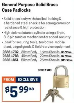 Blackwoods General Purpose Solid Brass Case Padlocks offer