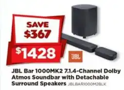 Joyce Mayne JBL Bar 1000MK2 7.1.4-Channel Dolby Atmos Soundbar with Detachable Surround Speakers offer