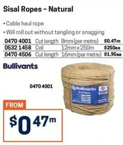 Blackwoods Sisal Ropes - Natural Bullivants offer