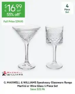 Harris Scarfe G. MAXWELL & WILLIAMS Speakeasy Glassware Range Martini or Wine Glass 4 Piece Set offer