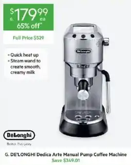 Harris Scarfe G. DE'LONGHI Dedica Arte Manual Pump Coffee Machine offer