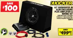 Autobarn Kicker 10" Subwoofer in Slim Enclosure Plus Amplifier & Wiring Kit offer