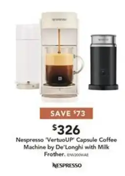 Harvey Norman Nespresso 'VertuoUP' Capsule Coffee Machine by De'Longhi with Milk Frother offer