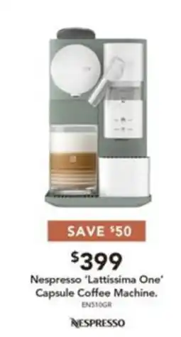 Harvey Norman Nespresso 'Lattissima One' Capsule Coffee Machine offer