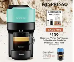 Harvey Norman Nespresso 'Vertuo Pop' Capsule Coffee Machine Bundle by De'Longhi - Aqua Mint offer